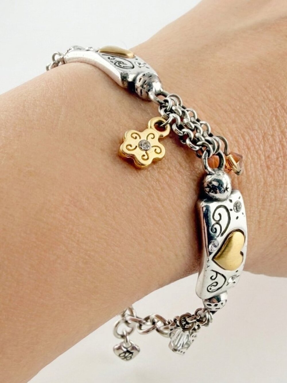Brighton Remember Your Heart Mixed Metal Inscribed Charm Bracelet J38342